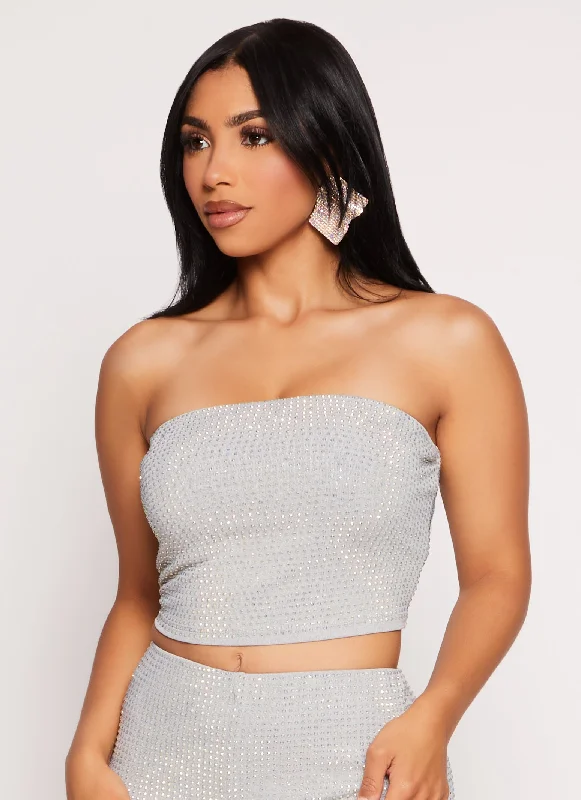 Studded Rhinestone Cropped Tube Top