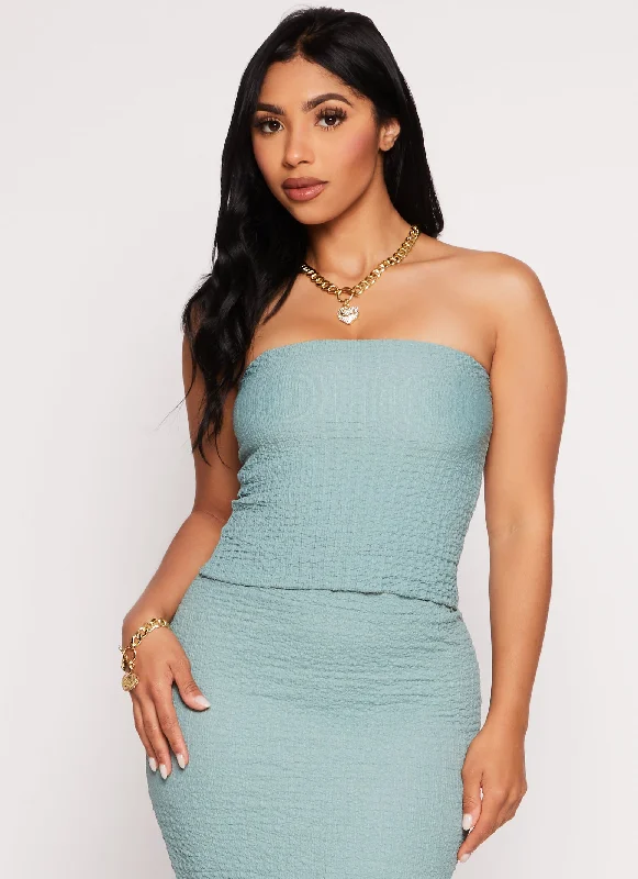 Textured Knit Lettuce Edge Tube Top