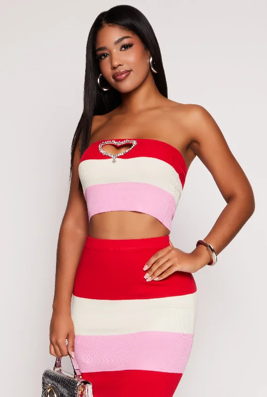 Color Block Rhinestone Heart Cut Out Tube Top