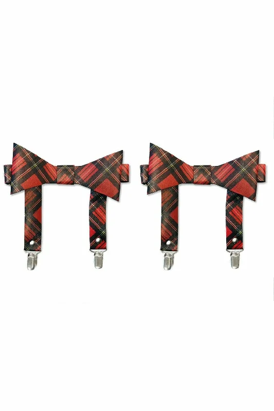 Red Plaid Faux Leather Garters