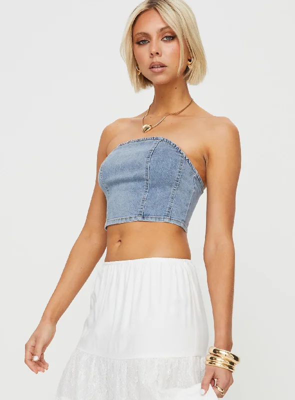 Roderick Strapless Denim Top Blue