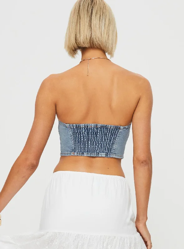 Roderick Strapless Denim Top Blue