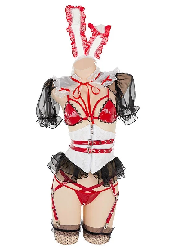 Ruffled Red Latex Harness Bunny Cosplay