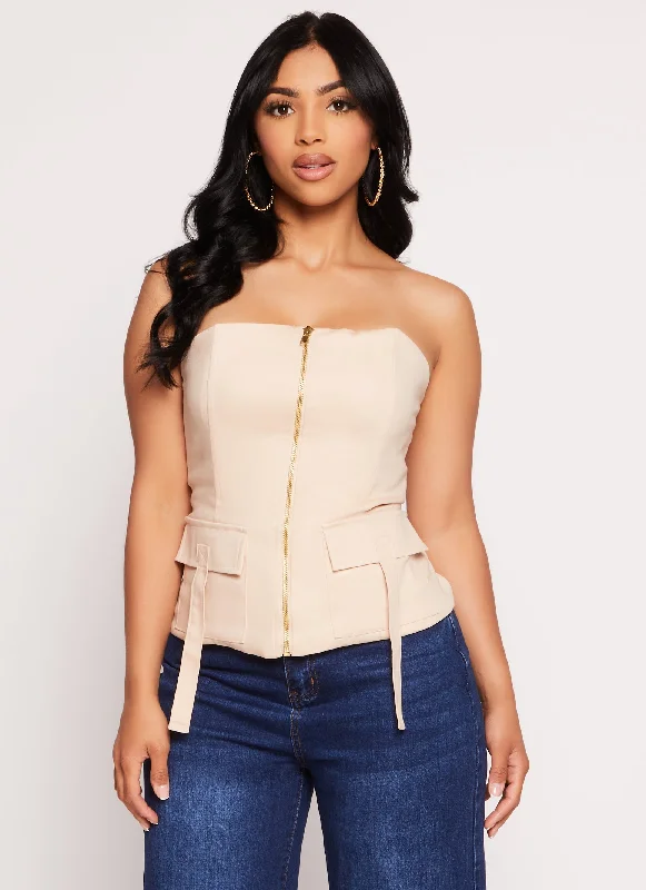 Haute Monde Cargo Pocket Zip Front Tube Top