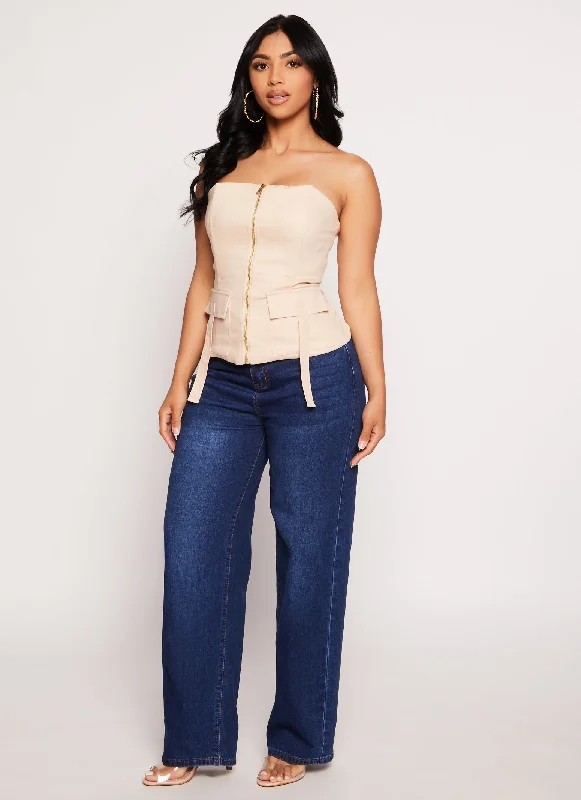 Haute Monde Cargo Pocket Zip Front Tube Top