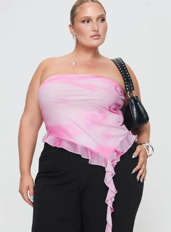 Travessa Asymmetric Tube Top Pink Curve