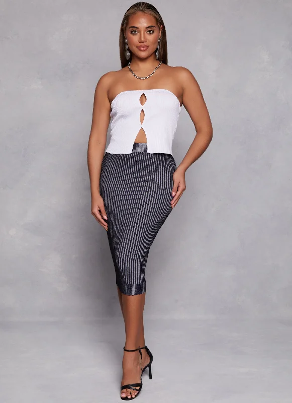 Ribbed Knit Button Front Tube Top