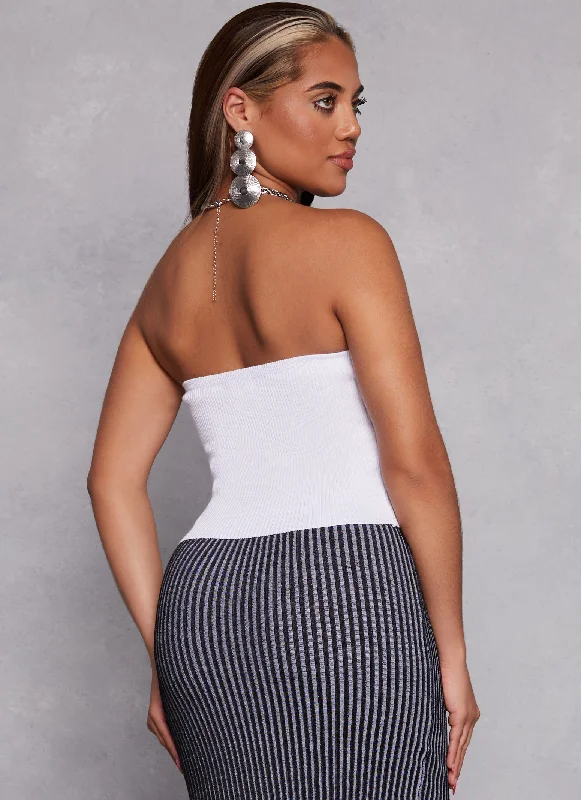 Ribbed Knit Button Front Tube Top