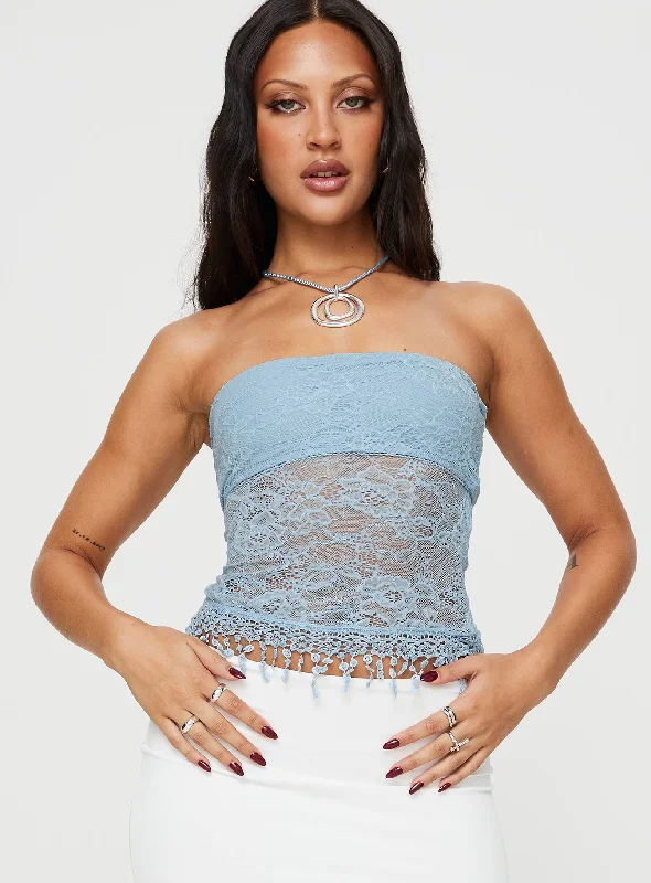 Zuleta Lace Strapless Top Blue