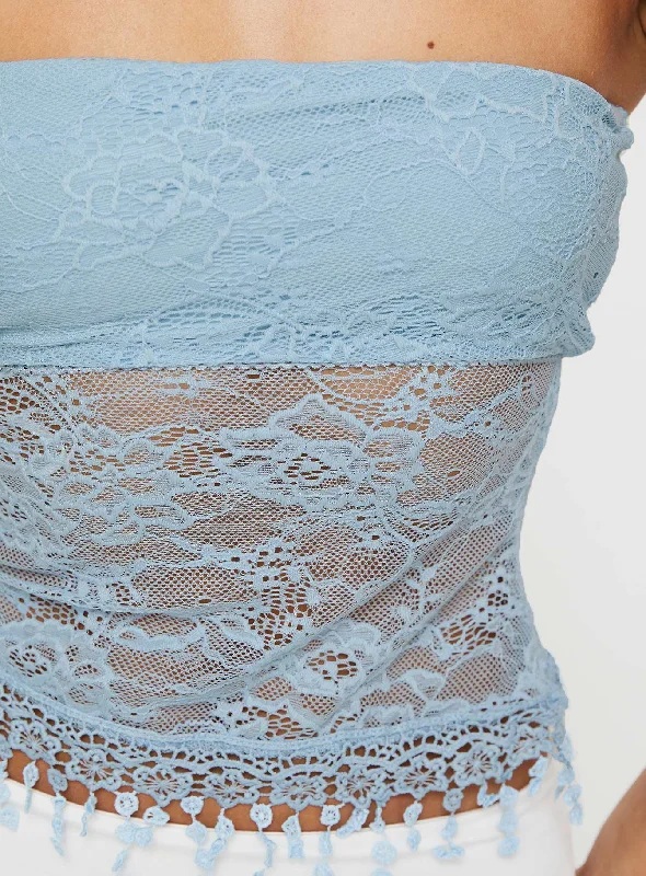 Zuleta Lace Strapless Top Blue