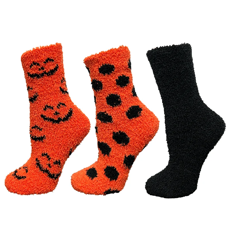 Halloween Pumpkins Fuzzy Sock 3 Pack