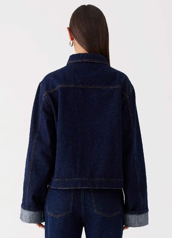 Back Again Oversized Denim Jacket - Blue