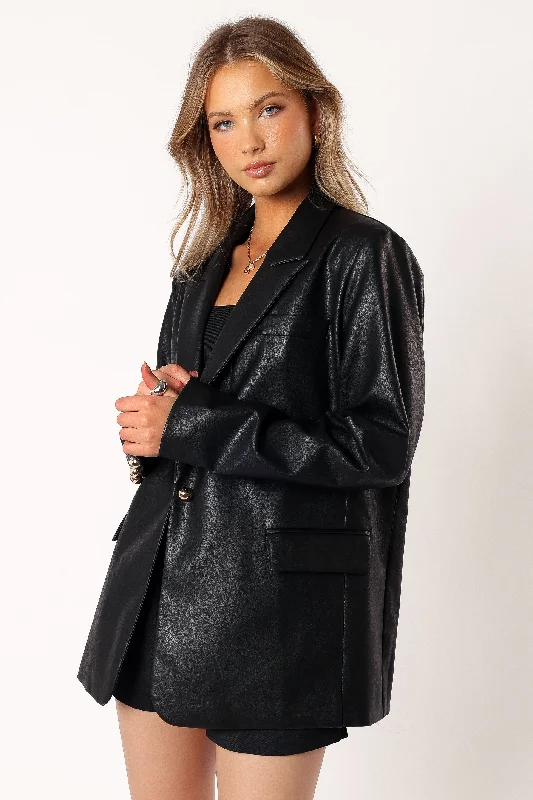 Octavia Faux Leather Blazer - Black