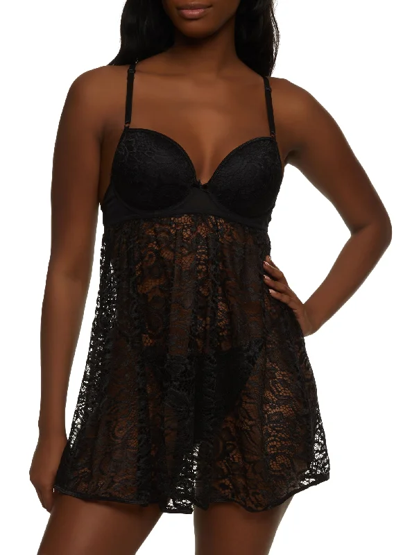 Caged Back Lace Babydoll and G String