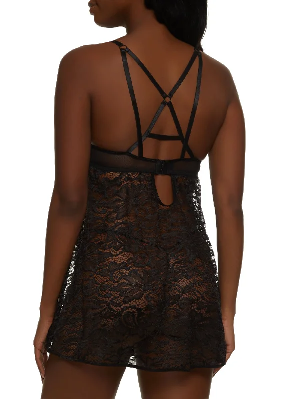 Caged Back Lace Babydoll and G String